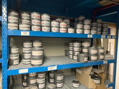 Overview picture of ink storage rack and rest ink stock (ink room)