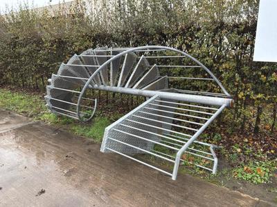 Overview picture of galvanized spiral staircase