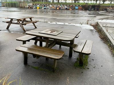 Immagine panoramica di panchine da giardino (3x)